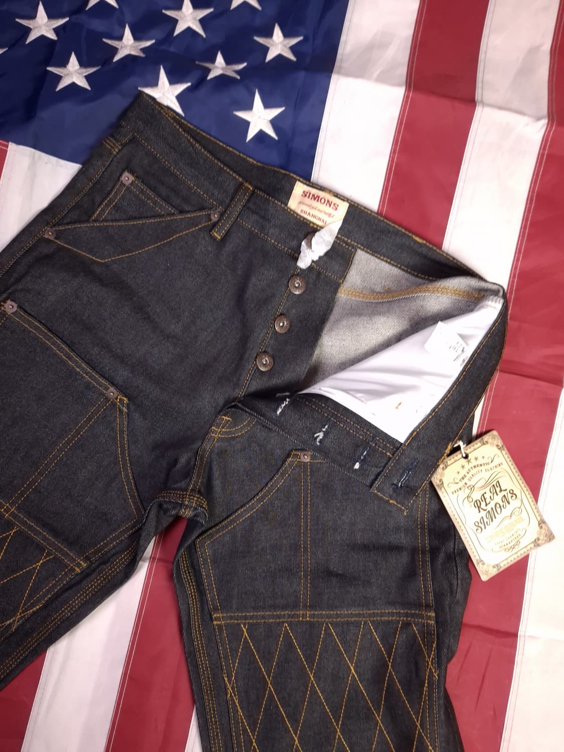 택새제품 오리지날 리얼시몬스 더블니 셀비지 바이커 데님진 상품이미지3