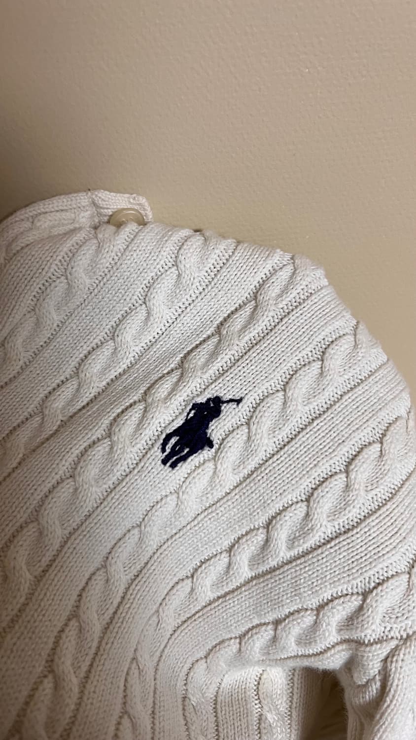 폴로 화이트 아이보리 니트 꽈배기 가디건 M 8-10 상품이미지5