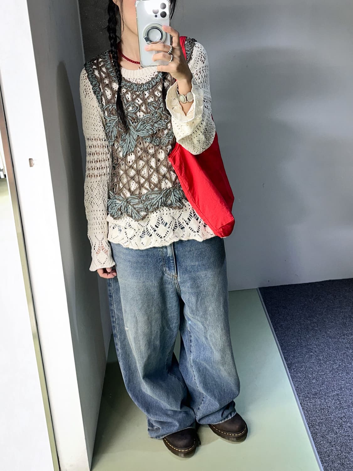 mint choco flower net top 상품이미지3