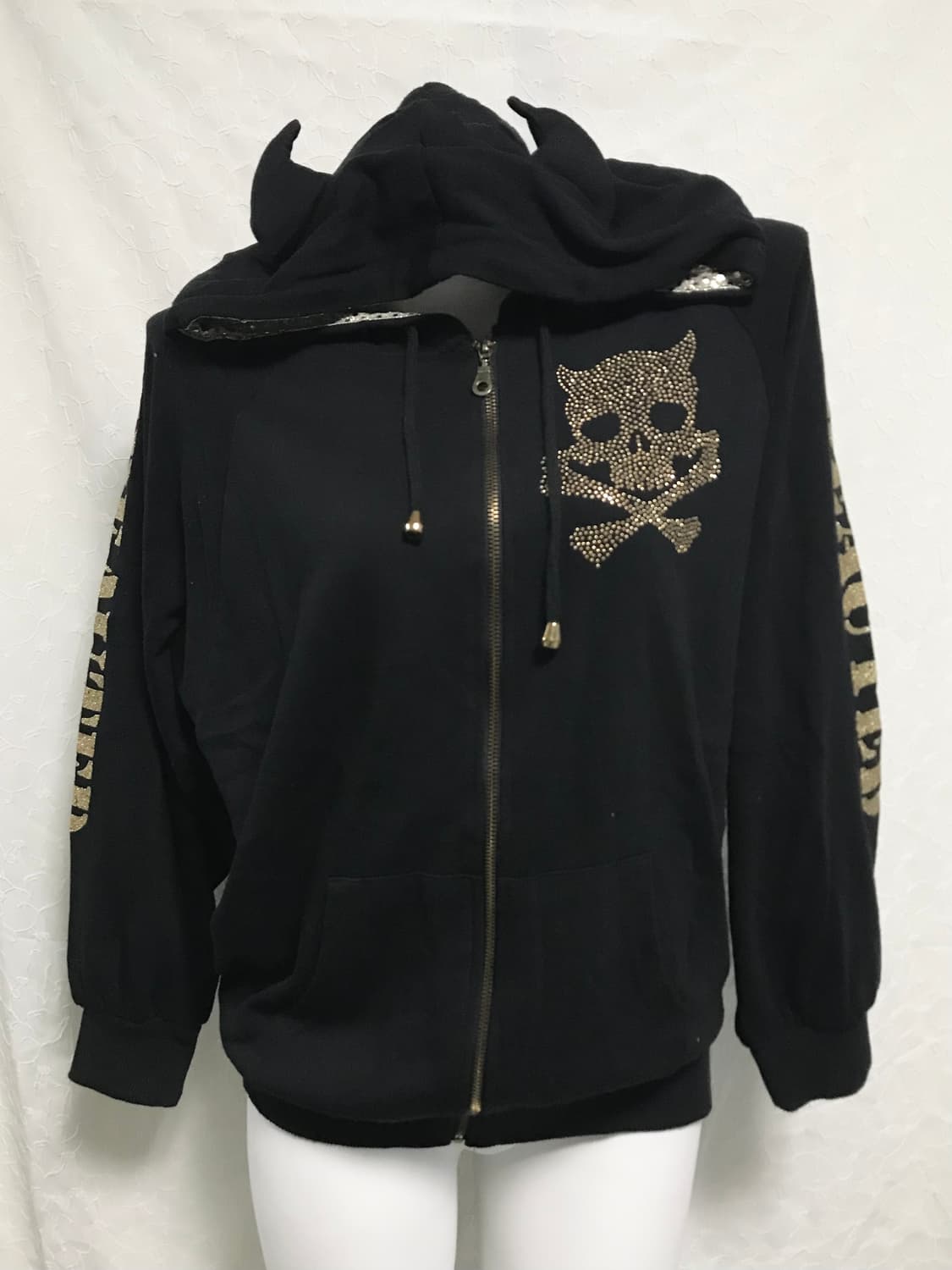 빈티지 갸루 펑크 해골 큐빅 스팽글 후드 집업 상품이미지5