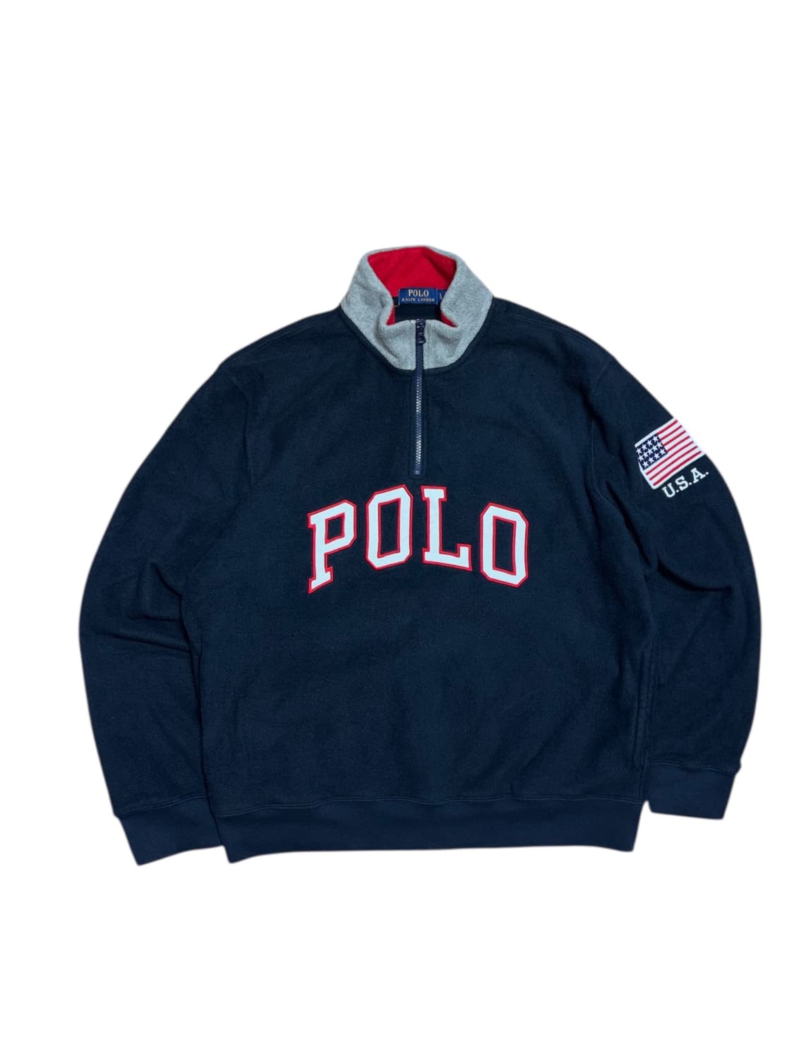 폴로 랄프로렌 빅로고 성조기 플리스 후리스 반집업  상품이미지1
