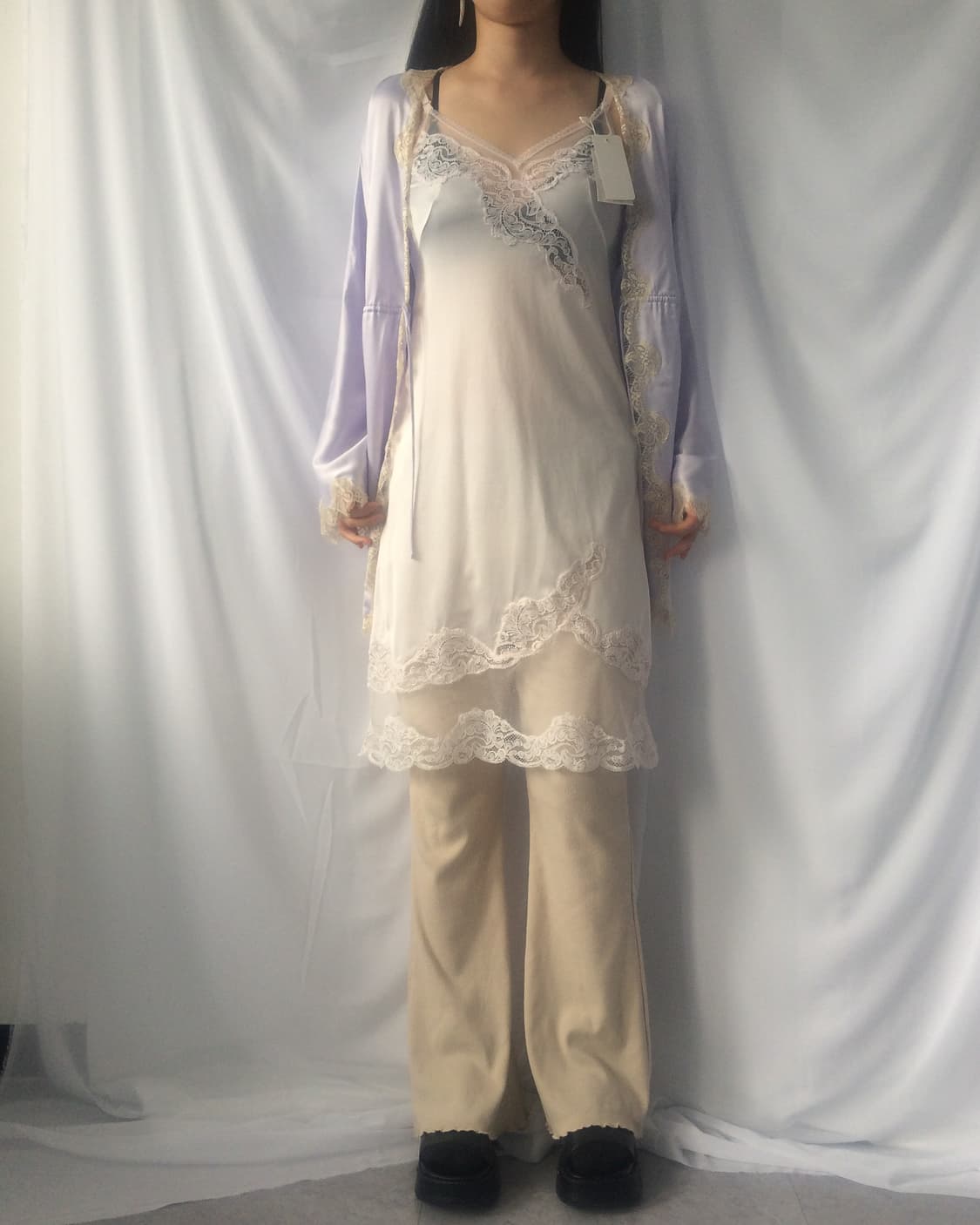 Lace trimming slip cardigan 상품이미지8