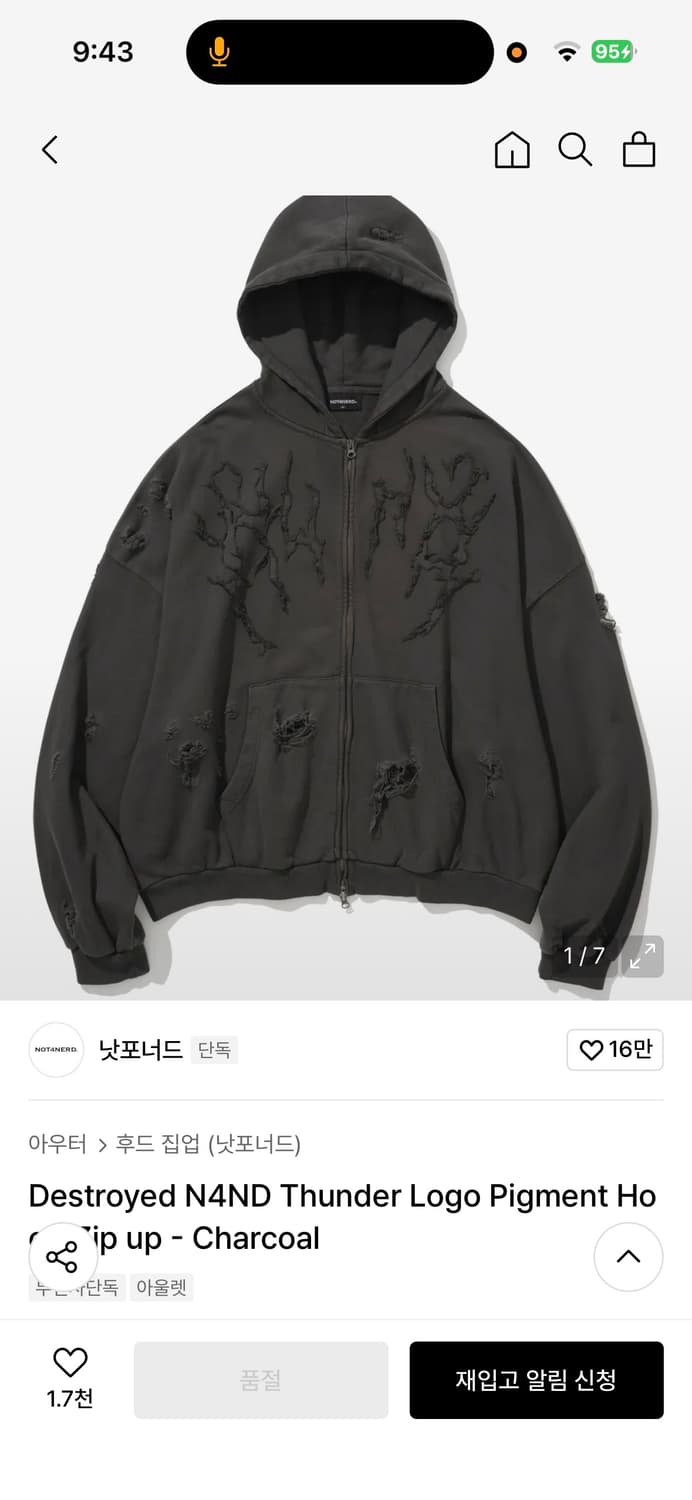 낫포너드 후드 집업 판매 상품이미지1