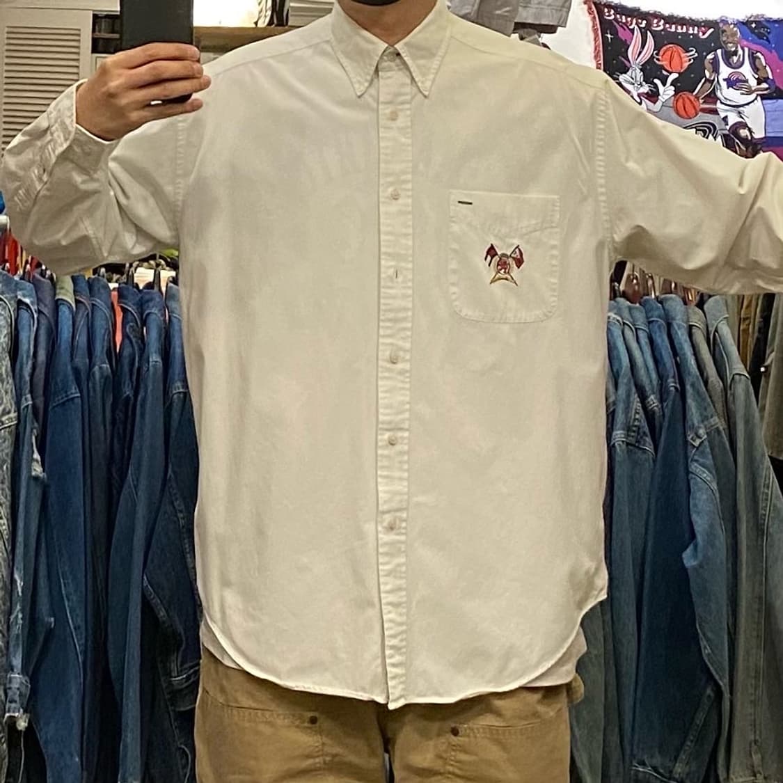 90s USA 타미힐피거 빅로고 주머니 코튼셔츠 상품이미지4