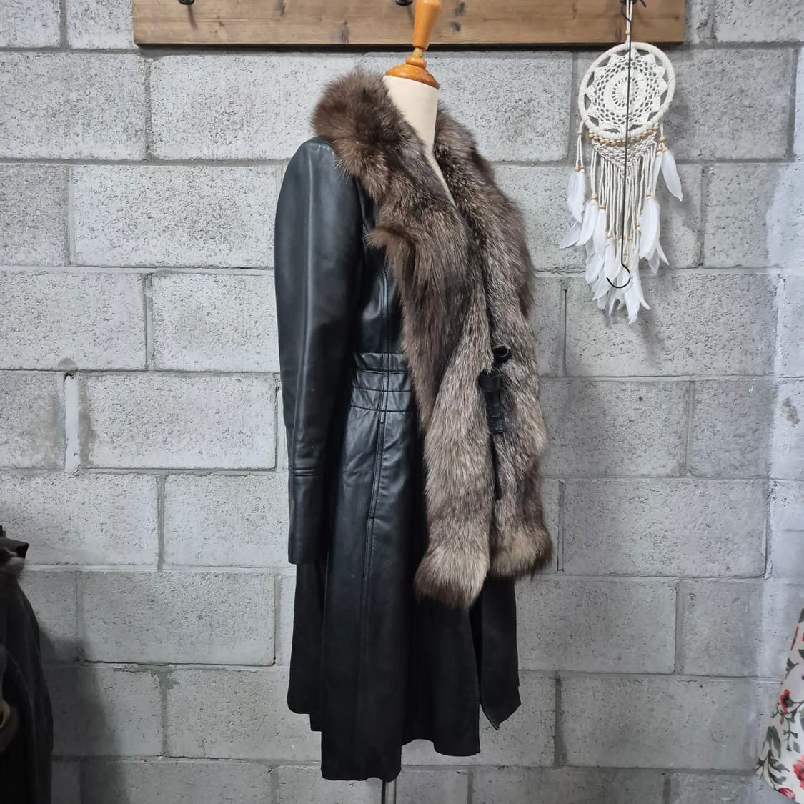 폭스배색 가죽코트 상품이미지5