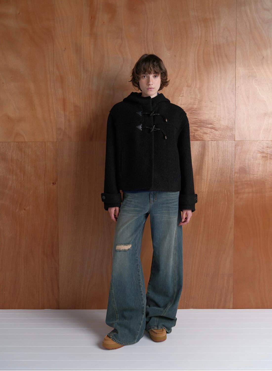 레이브 부클 더플 하프 코트자켓 블랙 상품이미지2