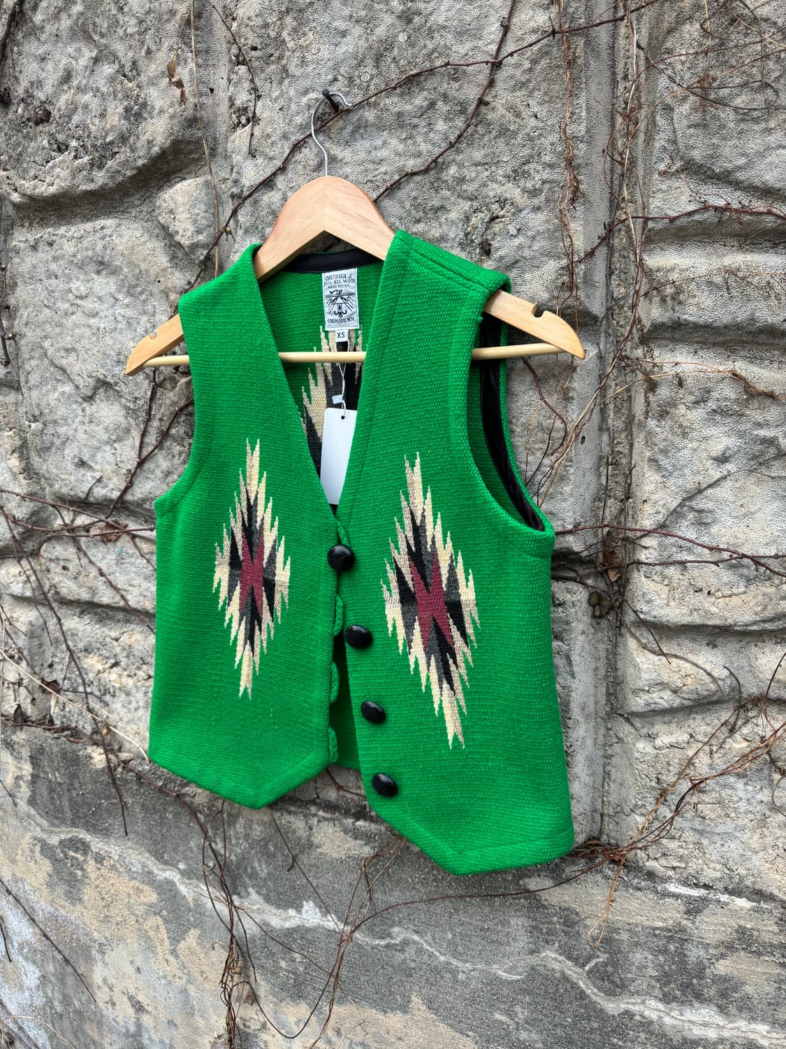 오르테가 핸드 우븐 울 나바호 네이티브 무늬 치마요 베스트 조끼 그린 상품이미지3
