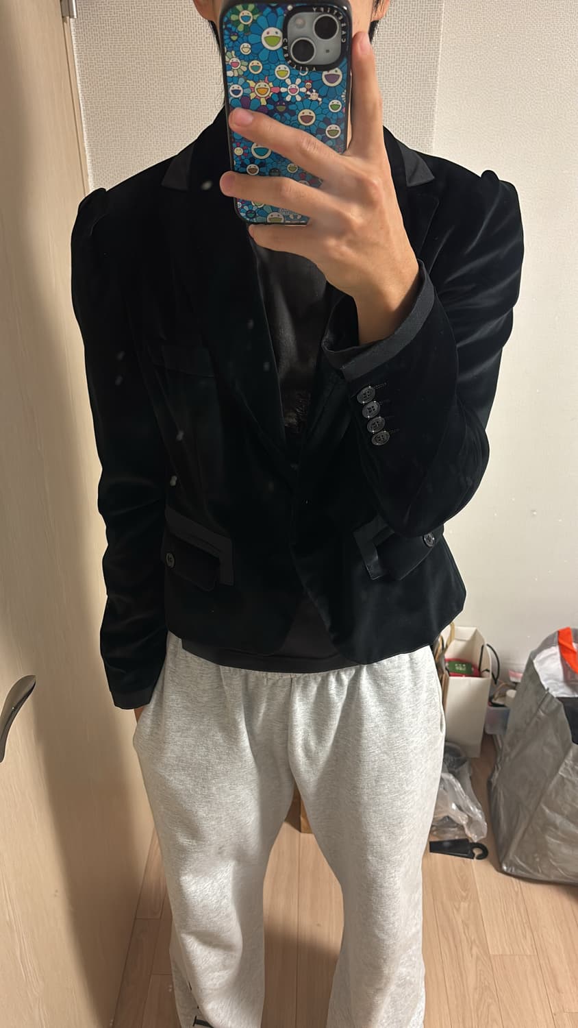 돌체앤가바나 블랙 사틴 벨벳 블레이저 46사이즈 상품이미지5