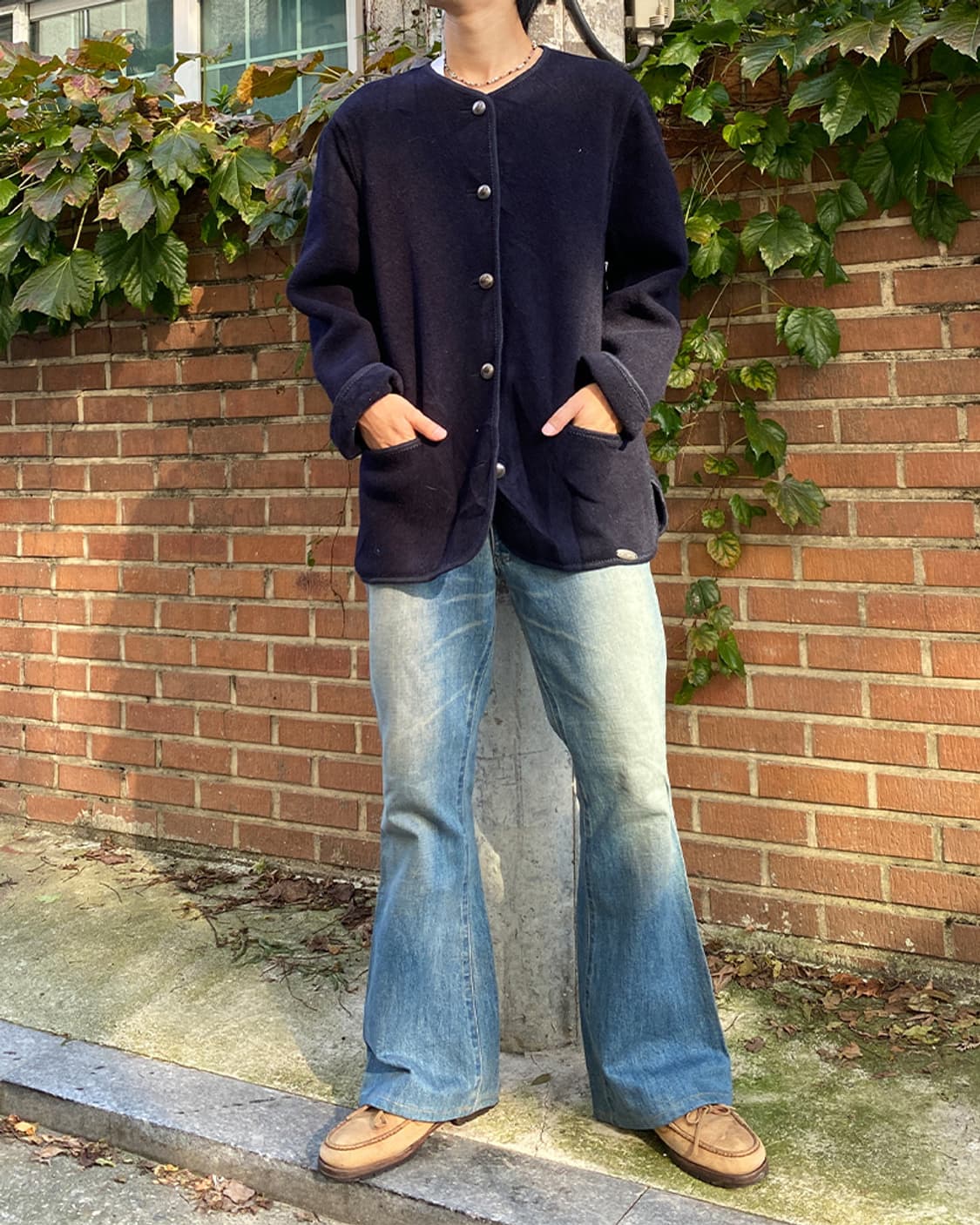 빈티지 구제 가스바인 네이비 라운드 울 가디건 자켓 상품이미지2