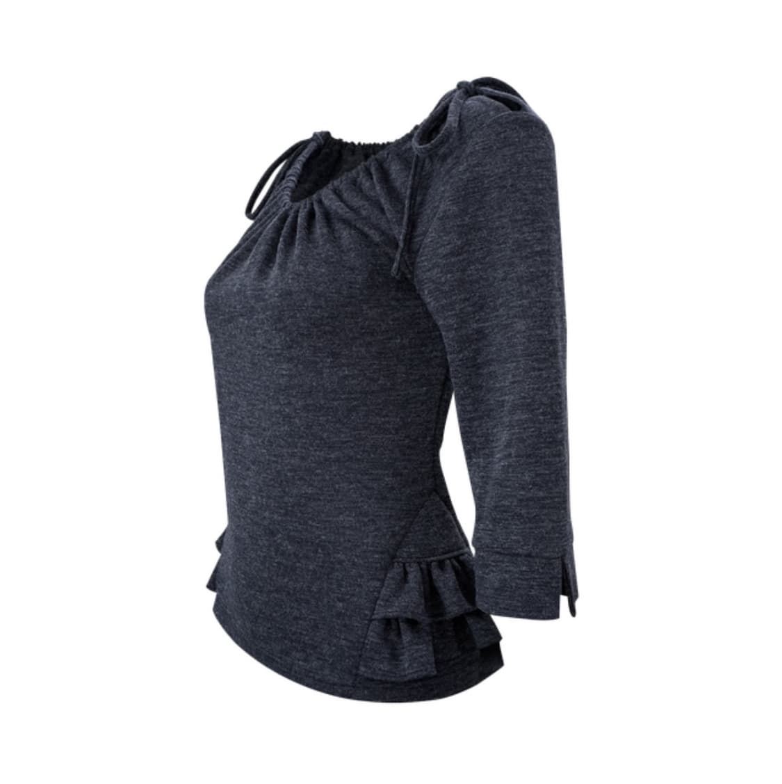 체메씨 셔링 미드 슬리브 프릴 탑 네이비 티셔츠 상품이미지6