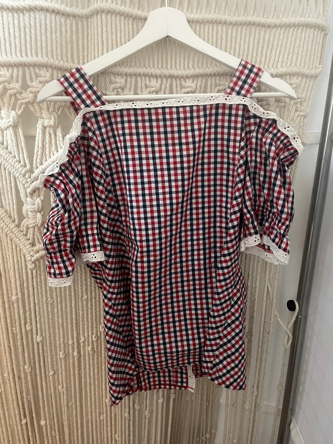 레그 체크 오프숄더 퍼프 블라우스 상품이미지2