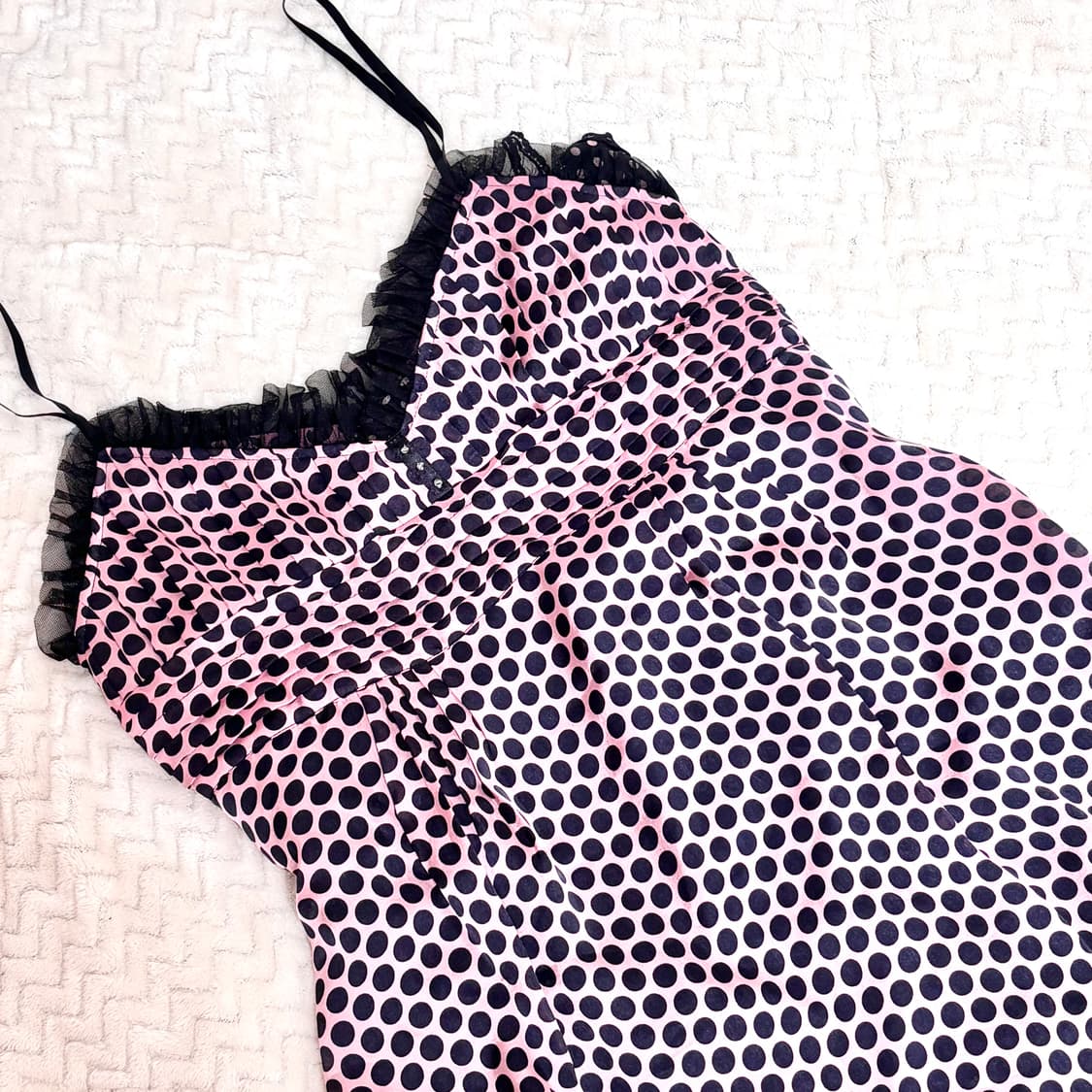 갸루 핑크 레이스 도트 원피스 땡땡이 상품이미지2