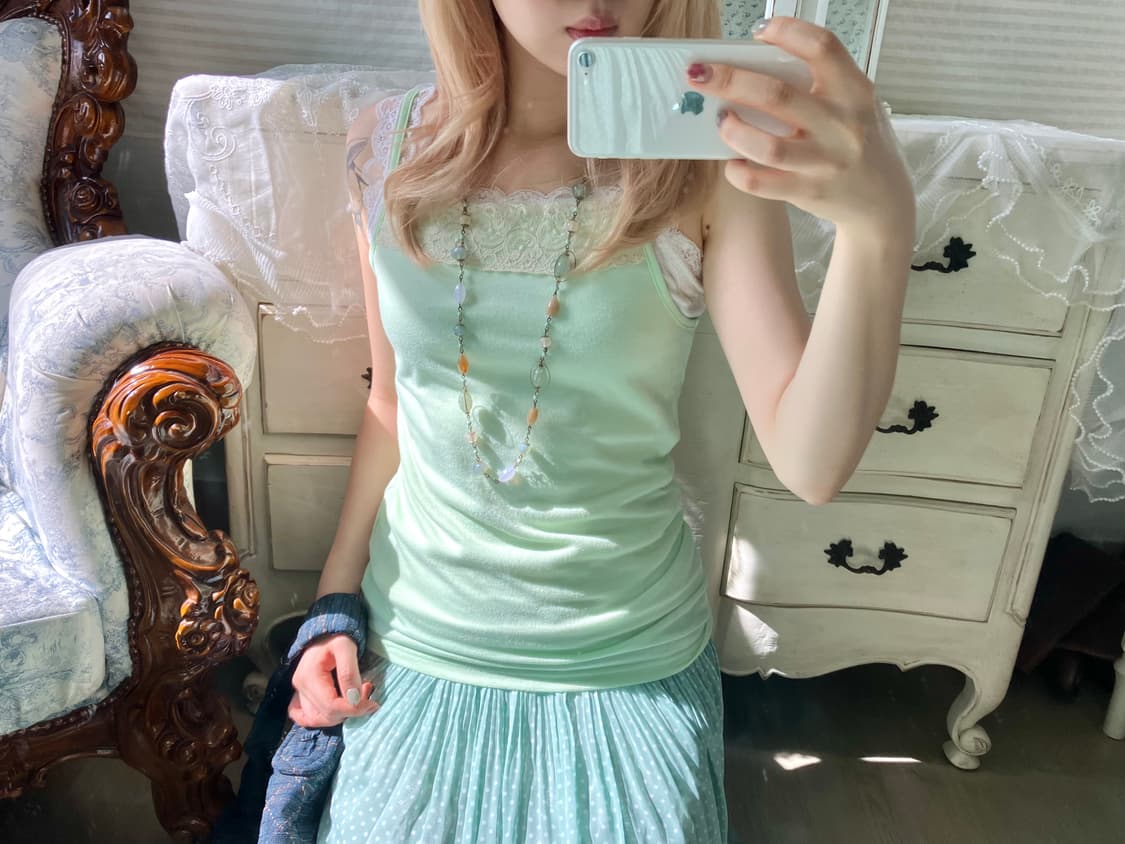 일본빈티지 멜론 레이스 슬리브리스 상품이미지2