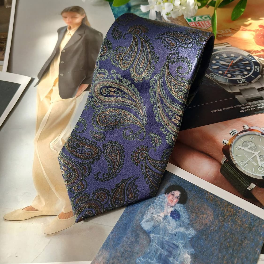 밀라숀 실크 네이비 페이즐리 넥타이 9cm A+등급 A19756
 상품이미지2