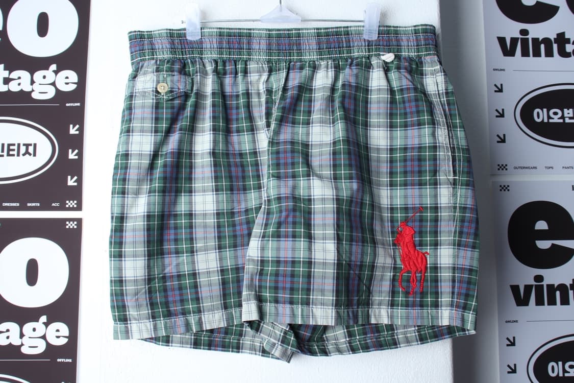 (L-XL) 폴로 랄프로렌 반바지 팬츠 체크 밴딩 그린 스윔-P10107 상품이미지2