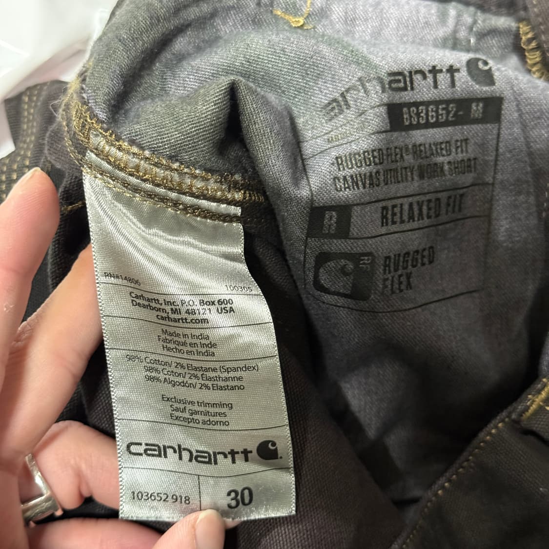 칼하트 릴렉스 핏 원 포인트 카펜터 디테일 와이드 쇼츠 팬츠 브라운 상품이미지8