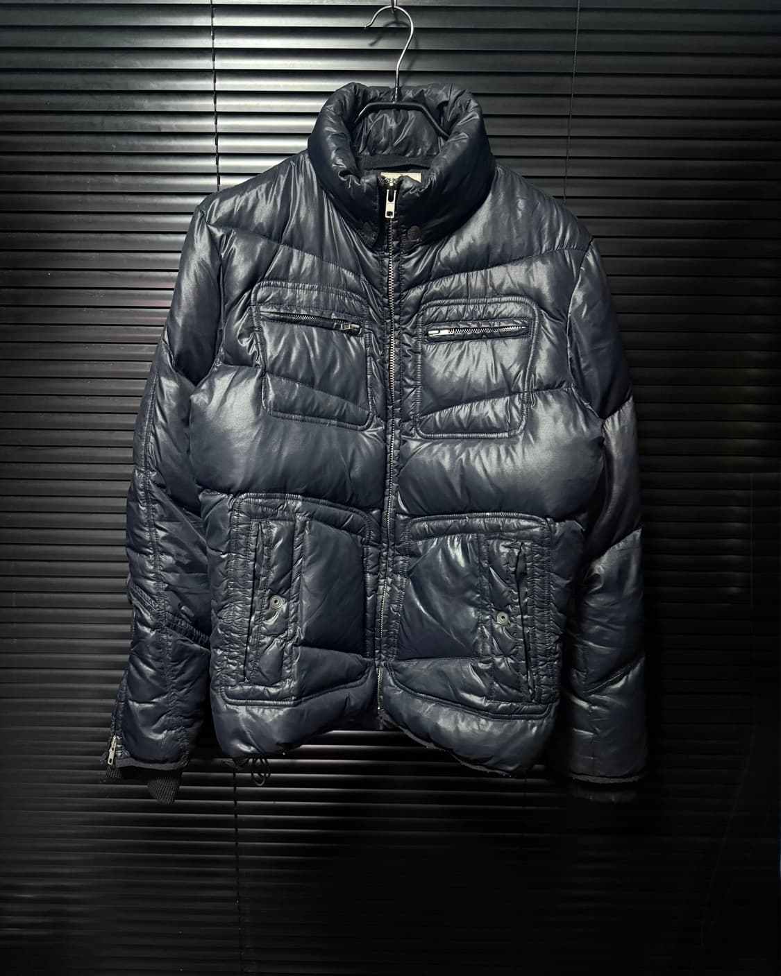 디젤 나일론 다크 네이비 남색 바이커 지퍼 덕다운 오리털 패딩 고스 펑크 상품이미지2