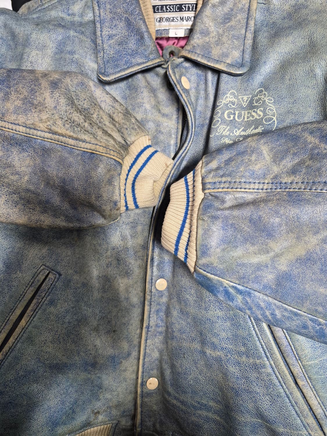 게스 90s 빈티지 인디언  바시티 가죽 자켓 남성L 상품이미지3