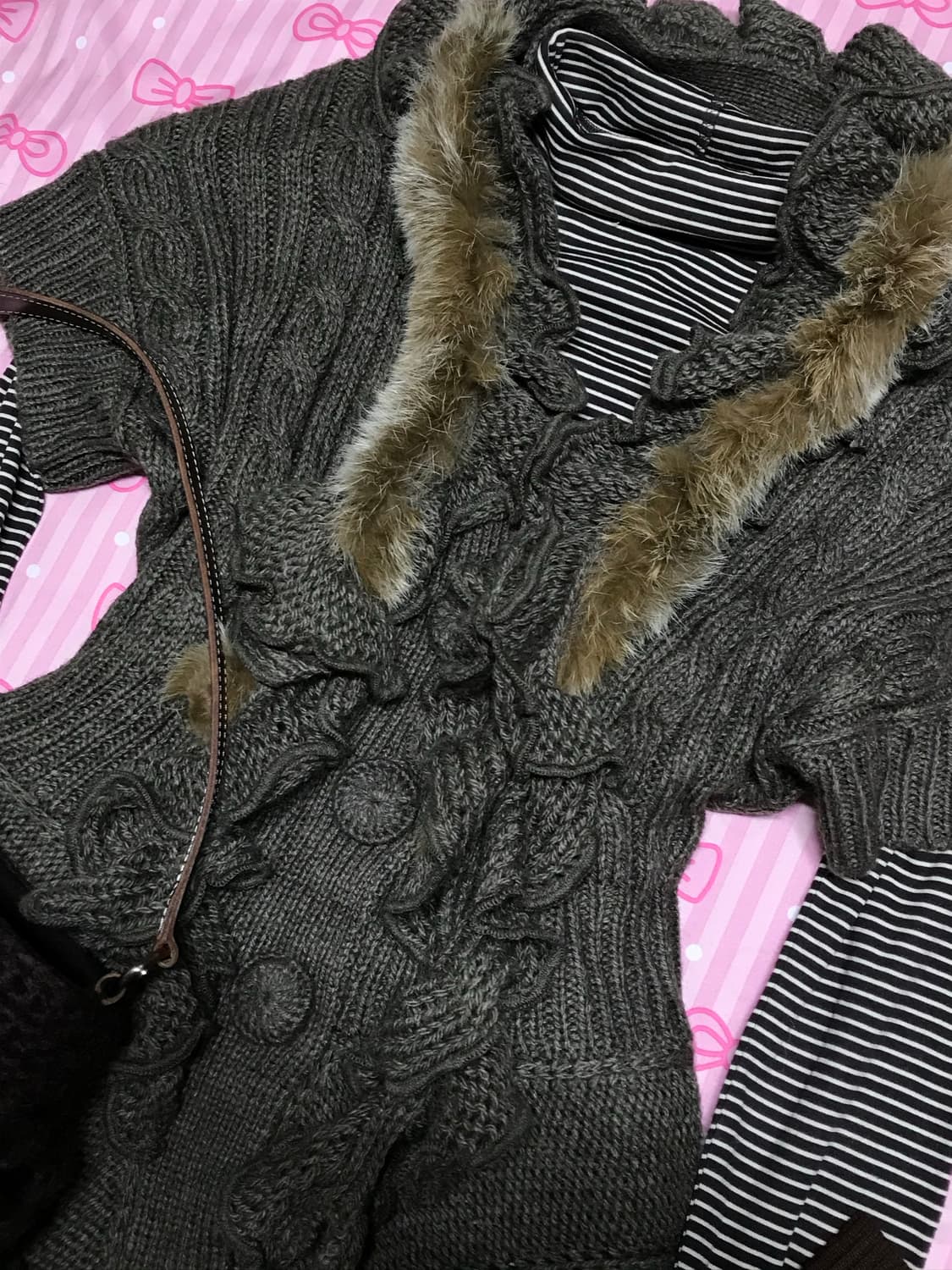 오네갸루 퍼 니트 롱니트 브라운 갸루 상품이미지2