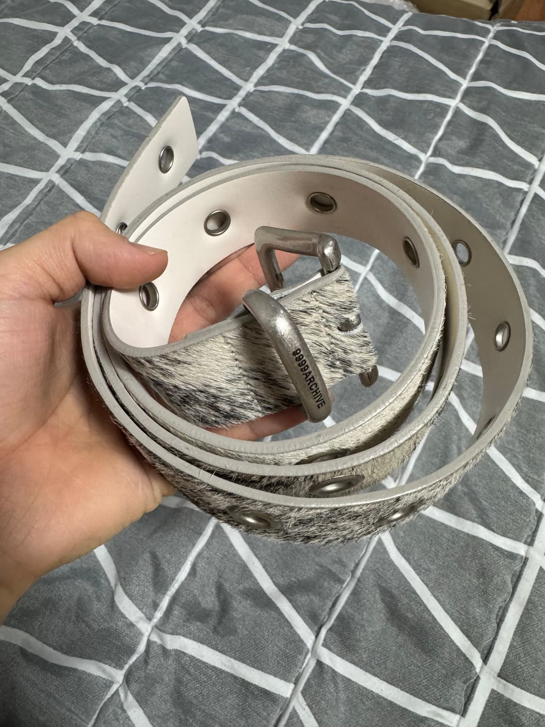 9999아카이브 카우하이드 아이렛 벨트 스노우스킨 와이드 상품이미지1