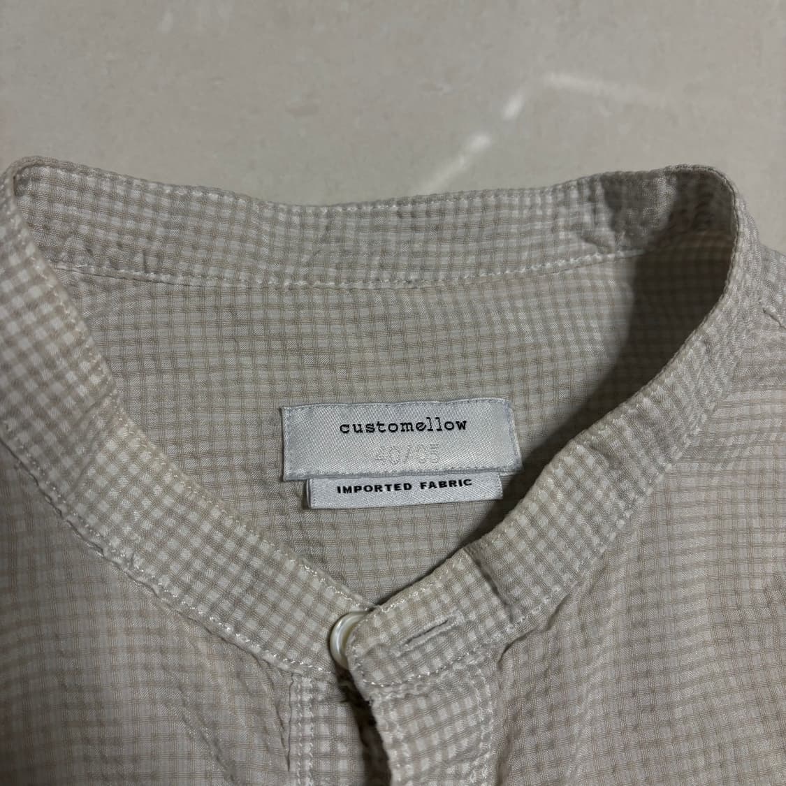 정품 커스텀멜로우 시어서커 헨리넥 베이지 체크 셔츠 상품이미지5