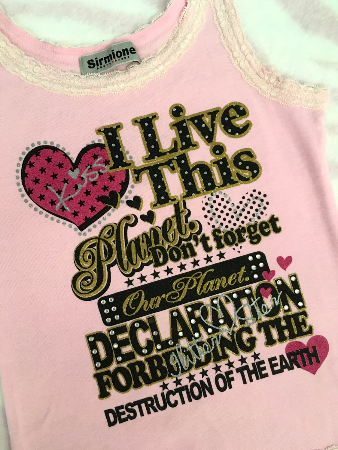 헤이세이 핑크 키치 레터링 슬리브리스 나시 갸루 조지후쿠 레이스 상품이미지2