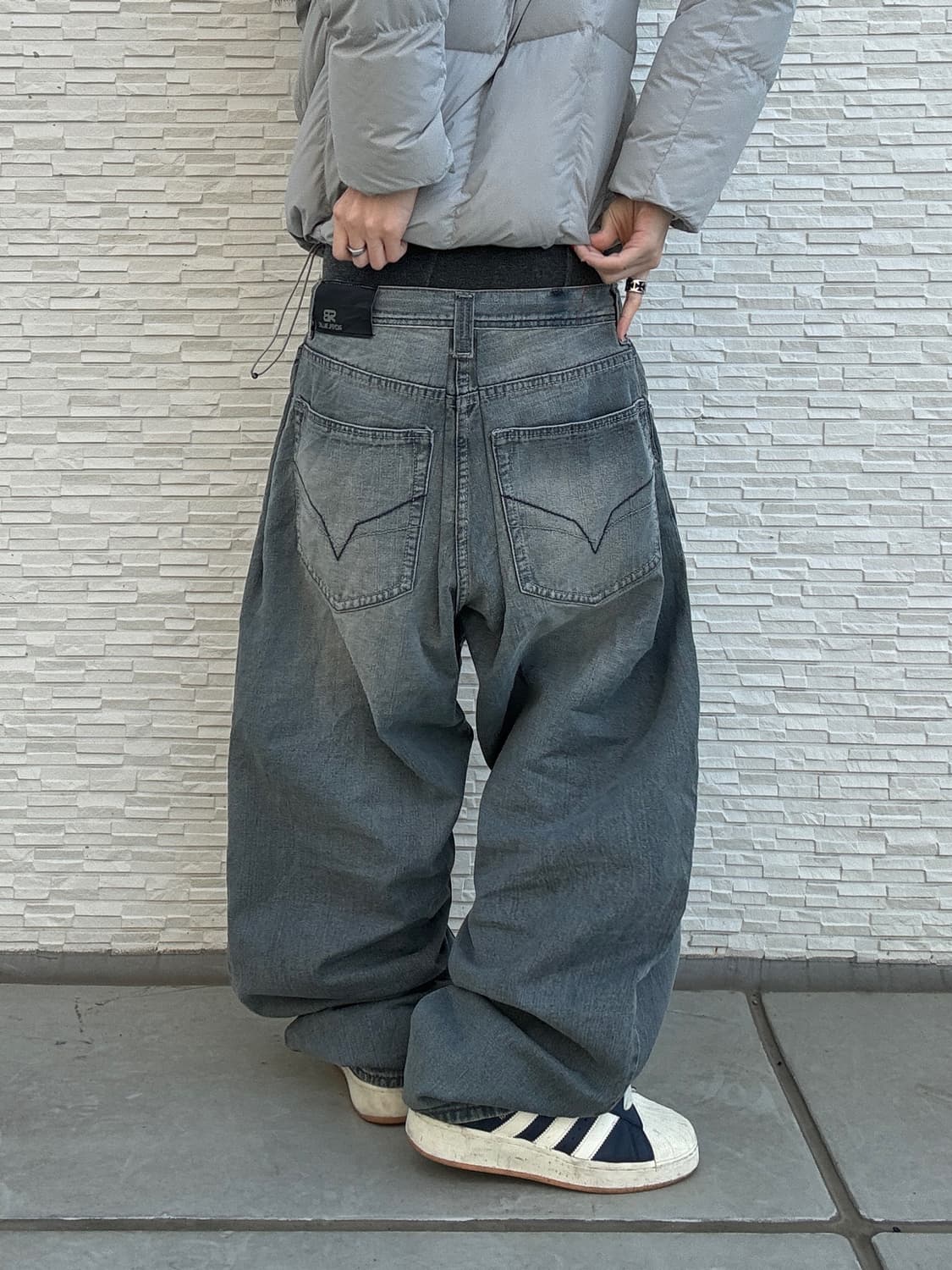 90s ROYAL BLUE 올드스쿨 그레이 오버 와이드 데님 팬츠 상품이미지3
