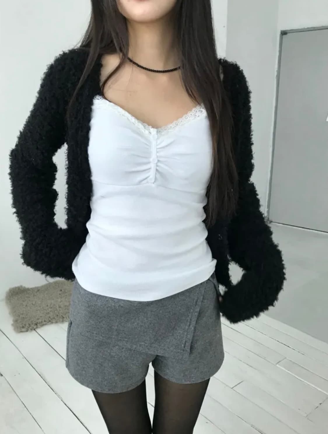 새상품) 셔링 레이어드 나시 셔링 나시 레이스 버튼 나시 상품이미지2