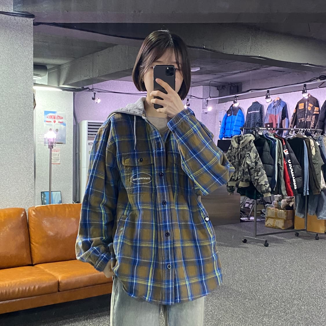 디스이즈네버댓 포켓로고 후디 체크 자켓 B3669 상품이미지1