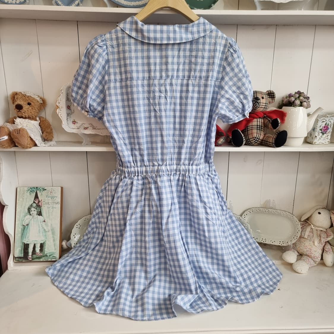 스카이블루 체크 세일러카라 원피스 상품이미지5