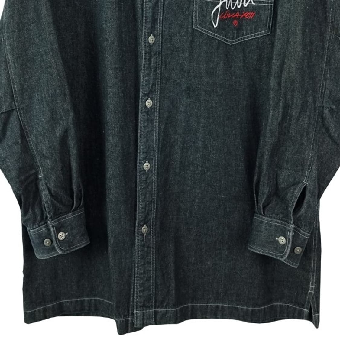 [푸부] 로고 자수 포켓 오버사이즈 올드스쿨 흑청 데님 셔츠 M19925 상품이미지5