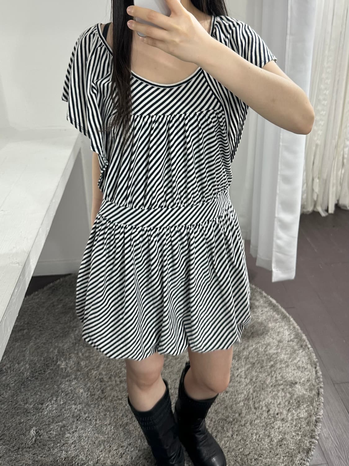 decora stripe puff mini dress 상품이미지4