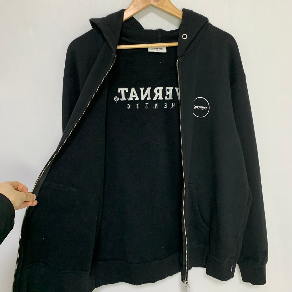 커버낫 빈티지 베이직 블랙 후드집업 XL 남녀공용 상품이미지6