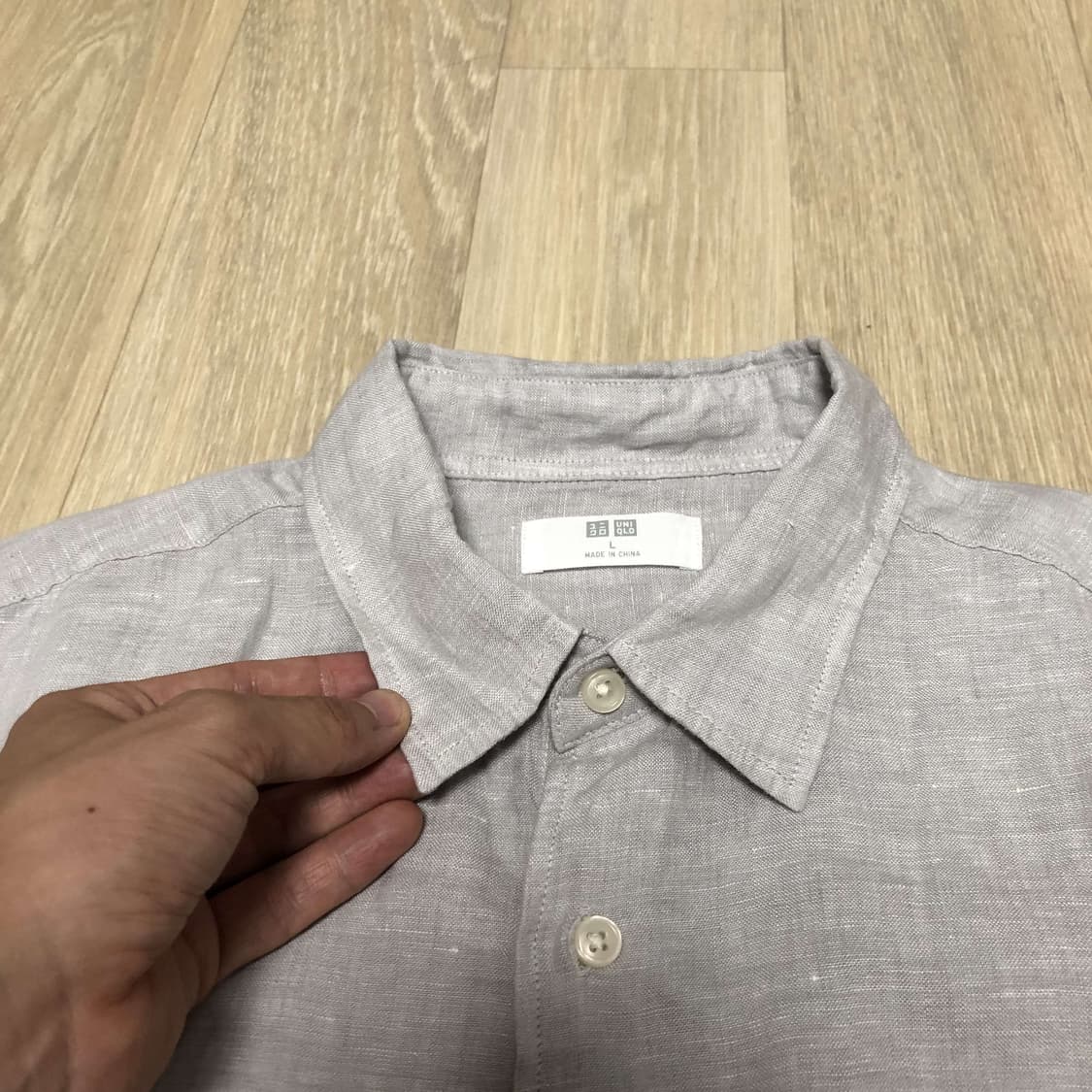 (L) 유니클로 UNIQLO 프리미엄 린넨 셔츠 그레이 유니클로 린넨셔츠 상품이미지4