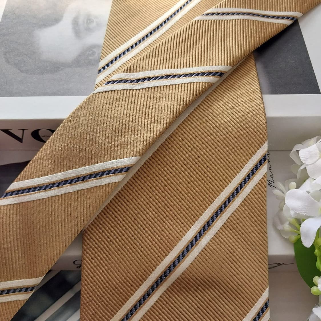 에르메네질도 제냐 브라운 스트라이프 넥타이 9.6cm A등급 K2152
 상품이미지4