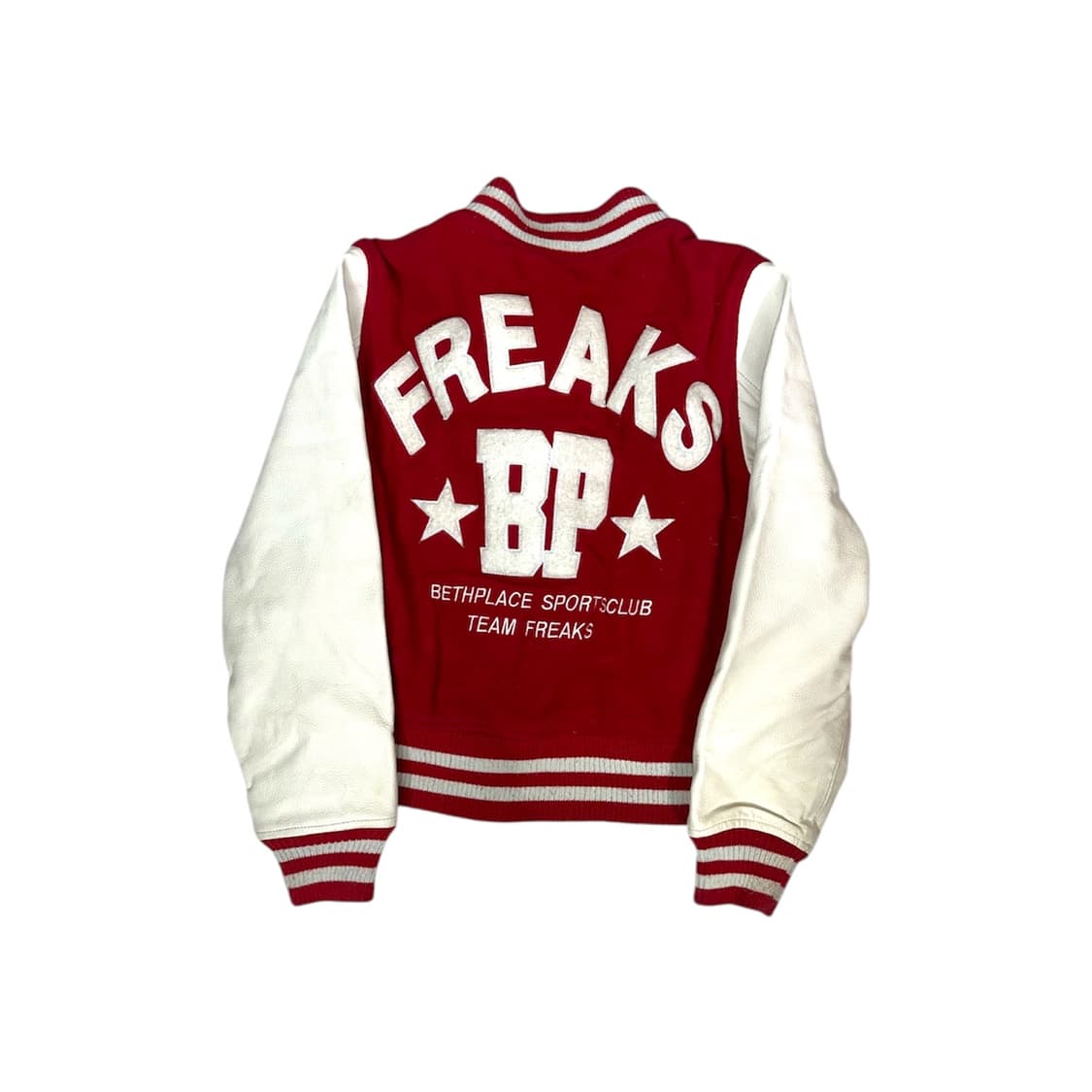 90s 일본 빈티지 BETHPLACE 레드 가죽 바시티 블루종 봄버 자켓 상품이미지6