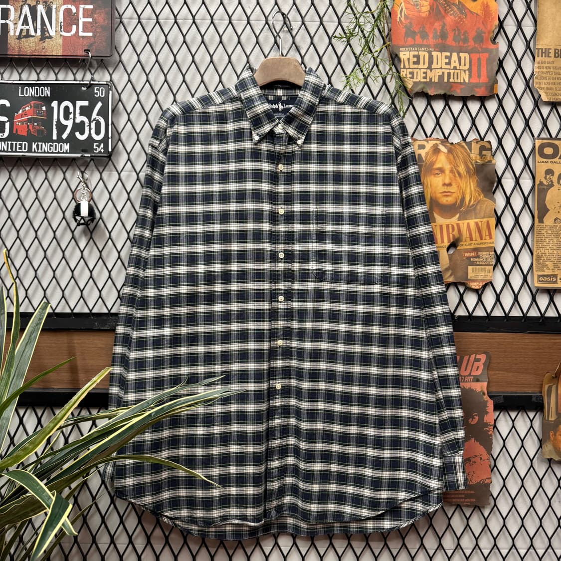 폴로 랄프로렌 긴팔 체크 셔츠 레드 포니 로고 포인트 네이비 상품이미지1
