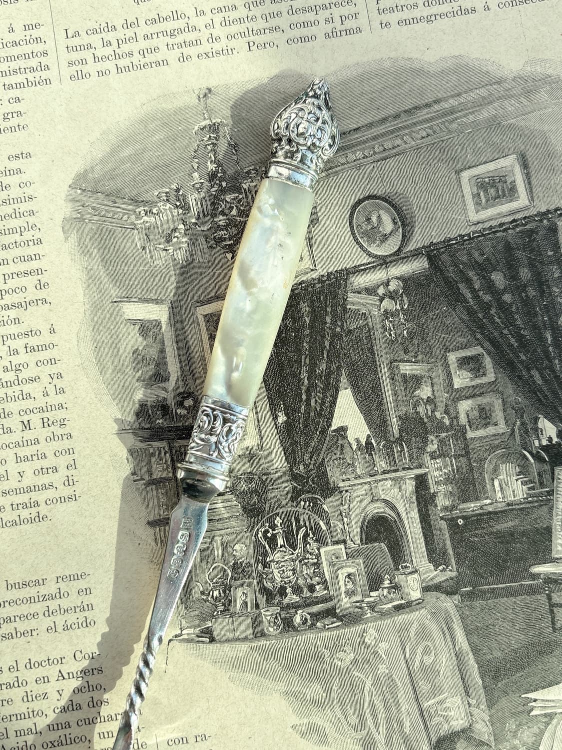 1890s 앤틱 실버플레이트 마더오브펄 올리브 포크 상품이미지4