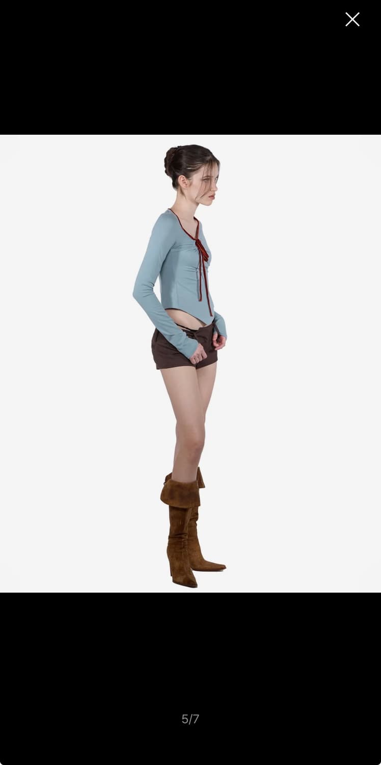 Zen Velvet Trimming Top Dusty Blue 상품이미지2