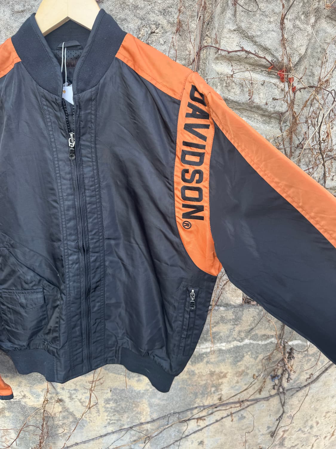 할리데이비슨 빈티지 자수 패치 로고 오렌지 블랙 봄버 자켓 상품이미지4