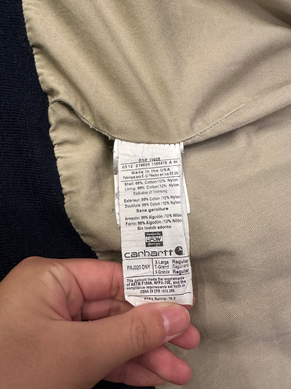 칼하트 FR 워크자켓 네이비 made in USA  XL 상품이미지7