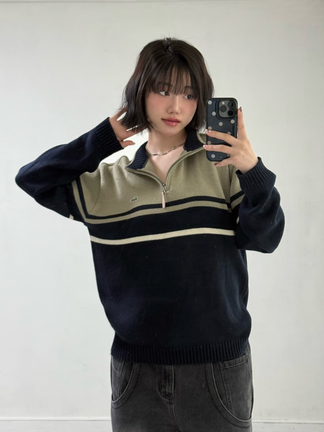 라코스테 카키 네이비 니트 반집업 상품이미지3