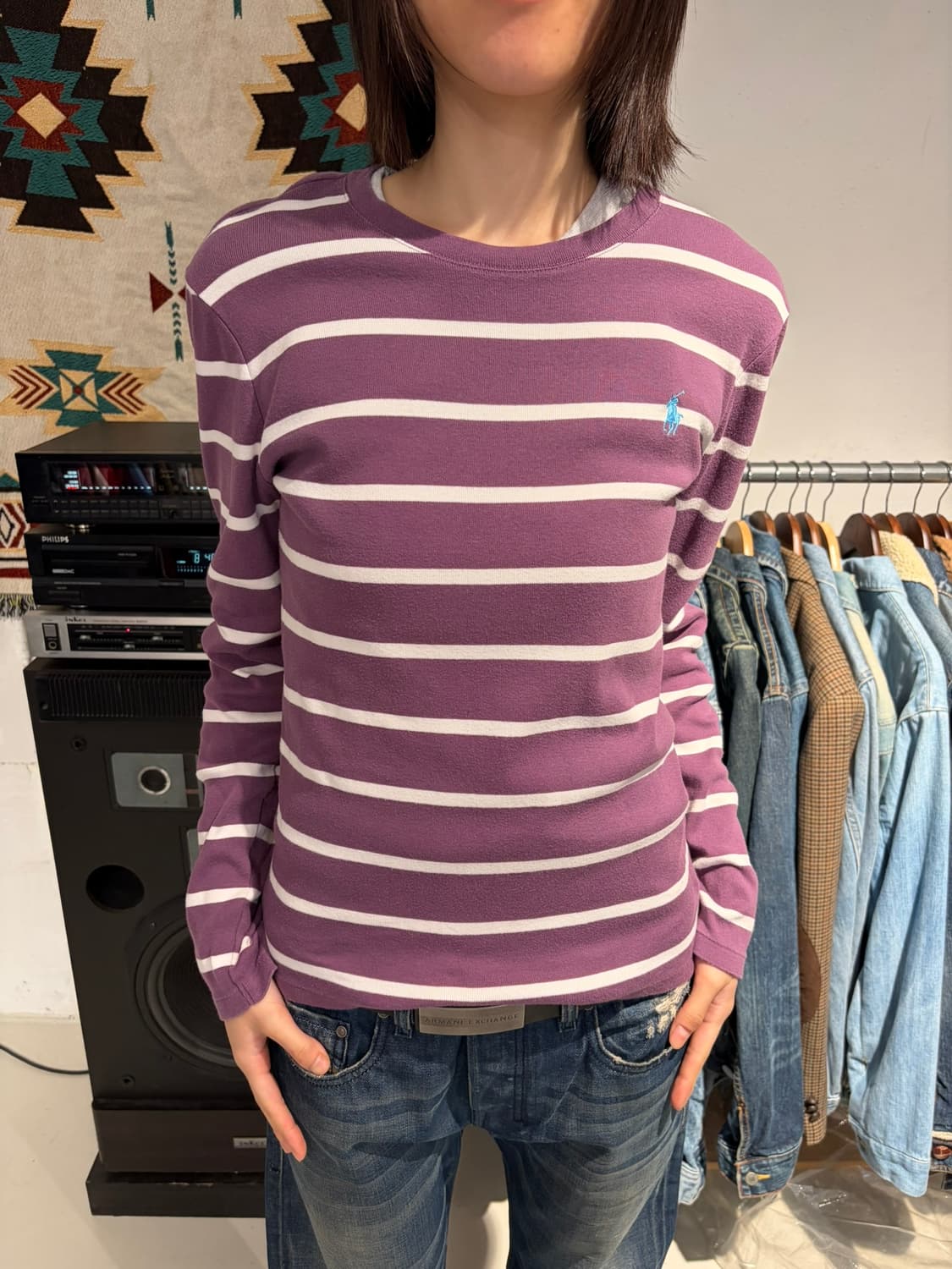 Ralph Lauren Sport 퍼플 스트라이프 슬림핏 니트 상품이미지1