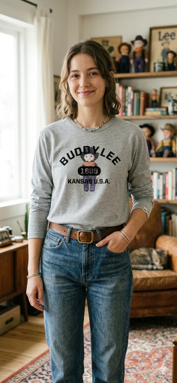 [L] Lee 버디 리(Buddy Lee) 플록 프린팅 그래픽 티셔츠 상품이미지1