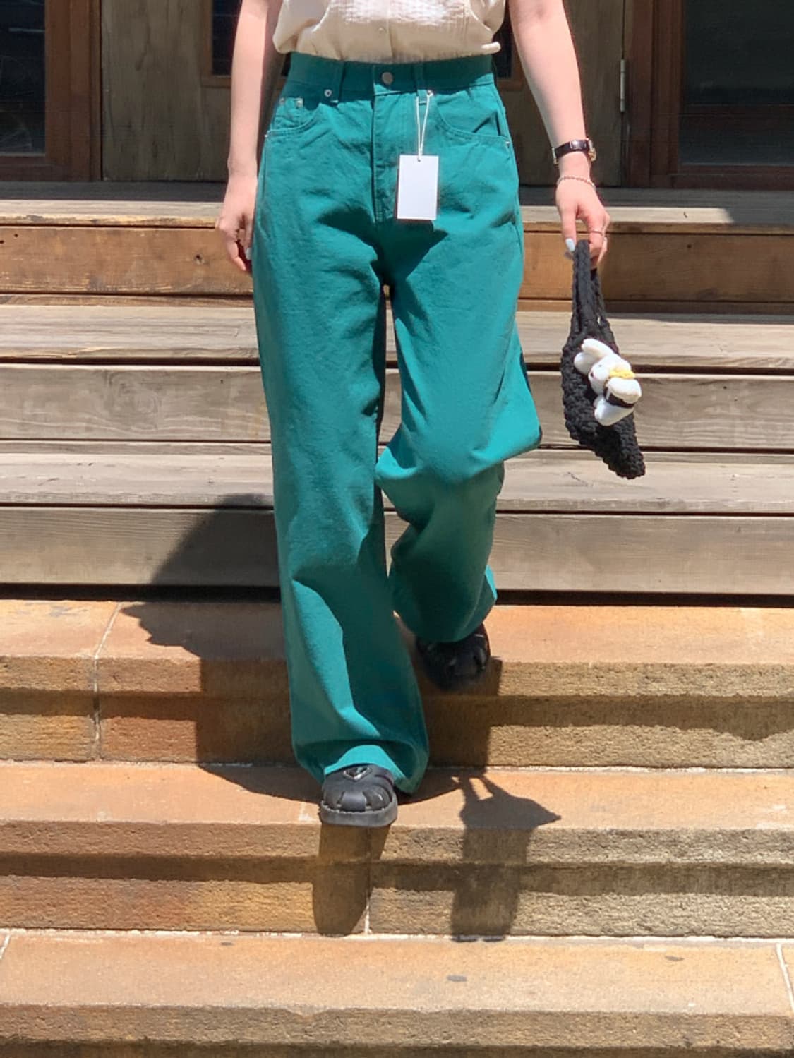 어베인 그린 코튼 와이드팬츠 면바지 상품이미지7