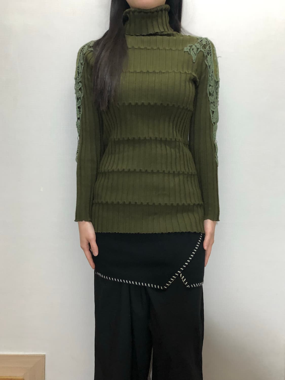 빈티지 카키 레이스 니트 상품이미지3