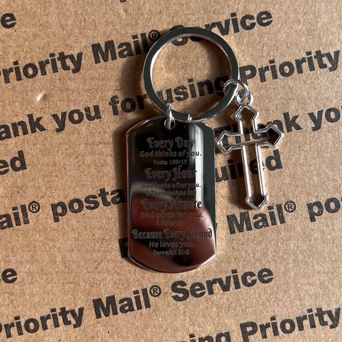 90s vtg Scripture Plate Cross Keyring 상품이미지1