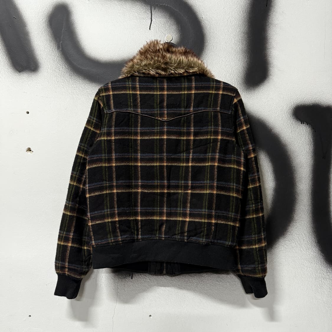 VTG 빈티지 넥 카라 퍼 디테일 체크 패턴 크롭 숏자켓 상품이미지2