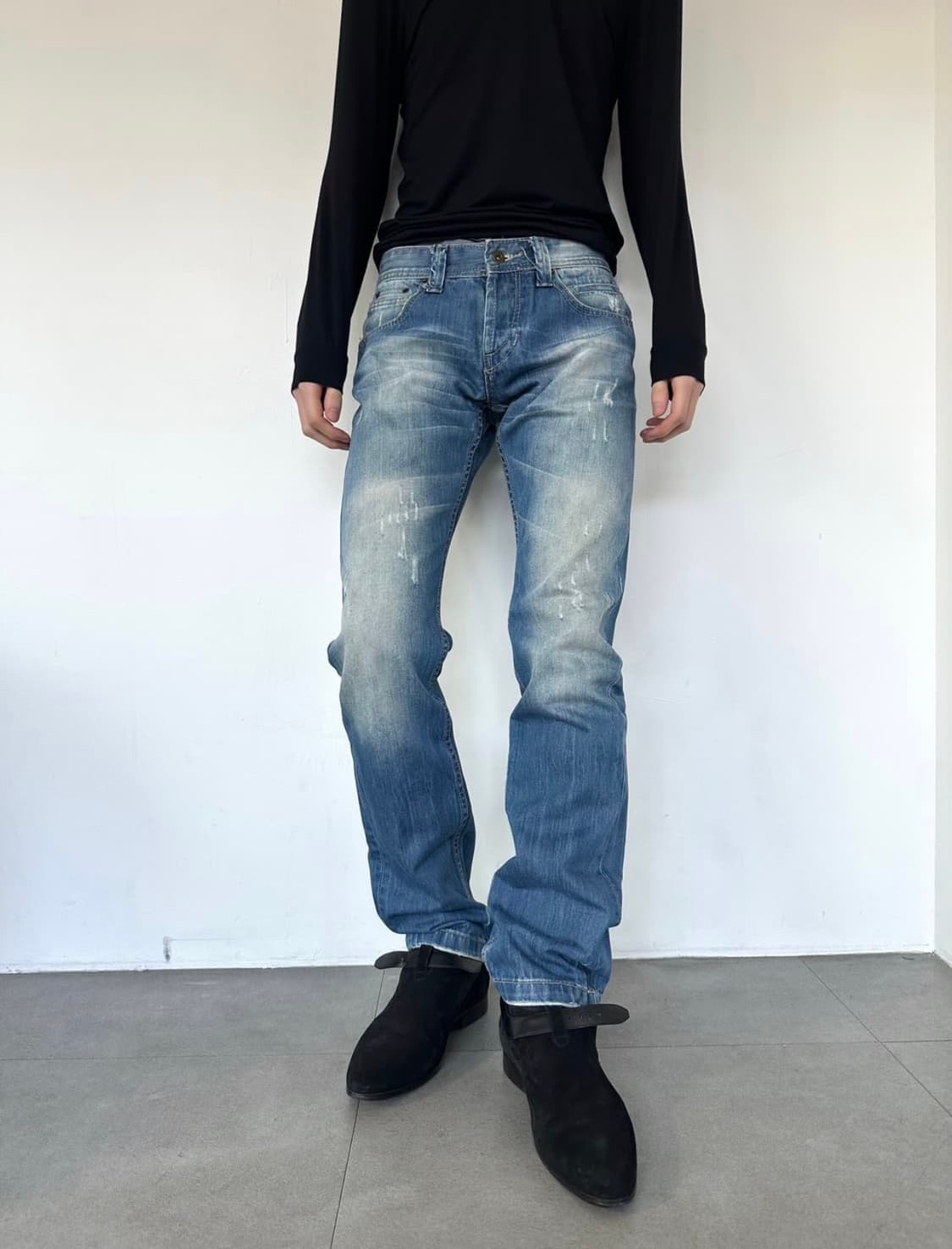 돌체앤가바나 백포켓 블루 워싱 데님팬츠 상품이미지1