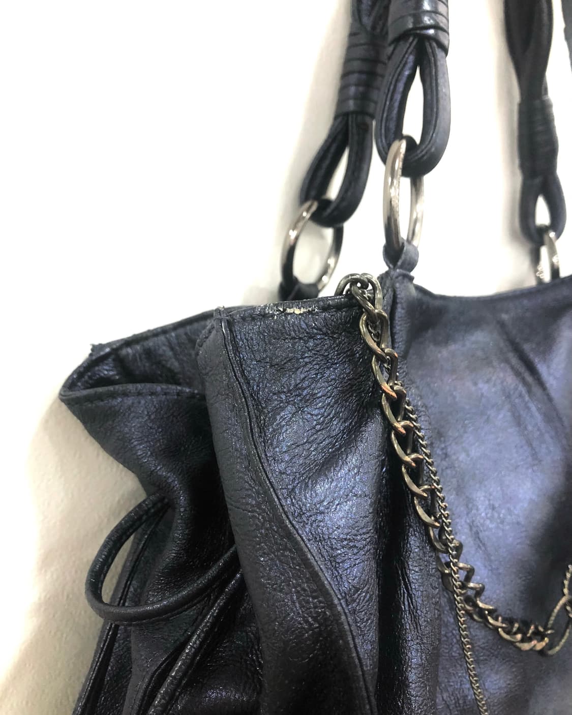 navy leather tassel chain shoulder bag 상품이미지8